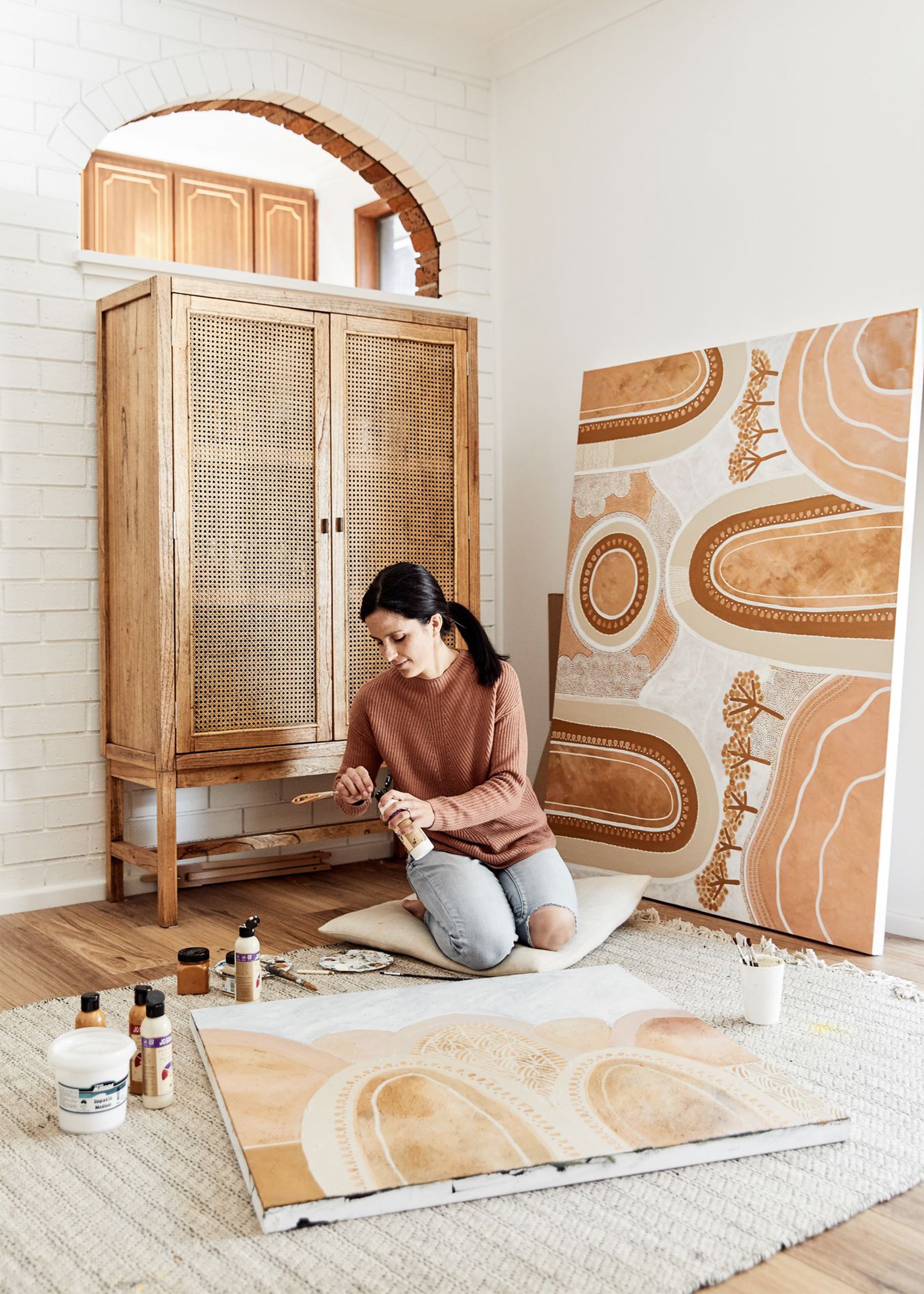  Mid Century Terracotta Sun Curve Lines Welcome Indoor