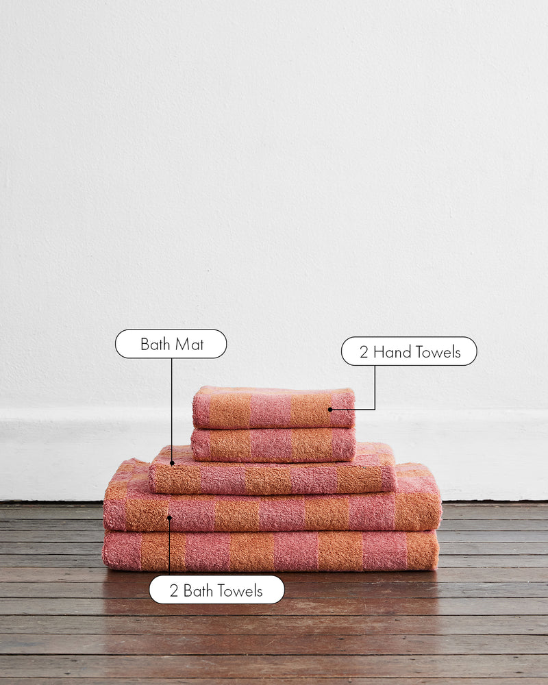 Pink Clay & Hazelnut Check Bath Towel Bundle