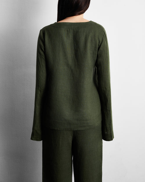 Olive 100% French Flax Linen Top