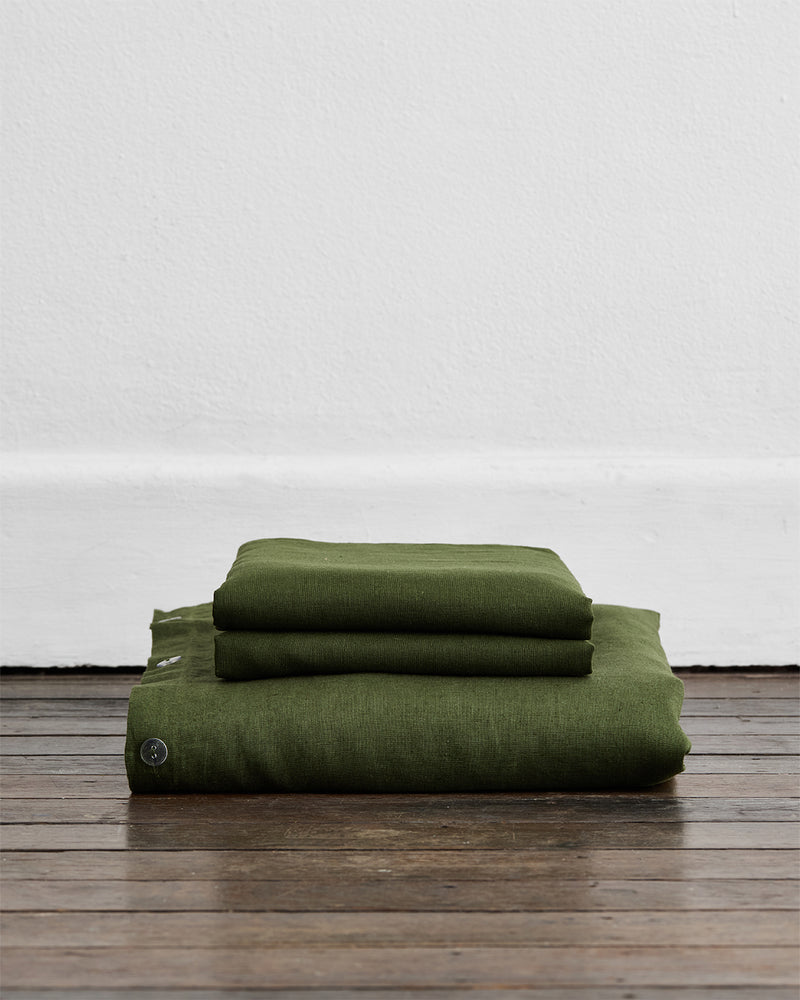 Olive 100% French Flax Linen Duvet Cover Set