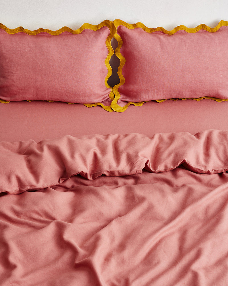 Pink Clay & Turmeric 100% French Flax Linen Scalloped Pillowcases (Set of Two)