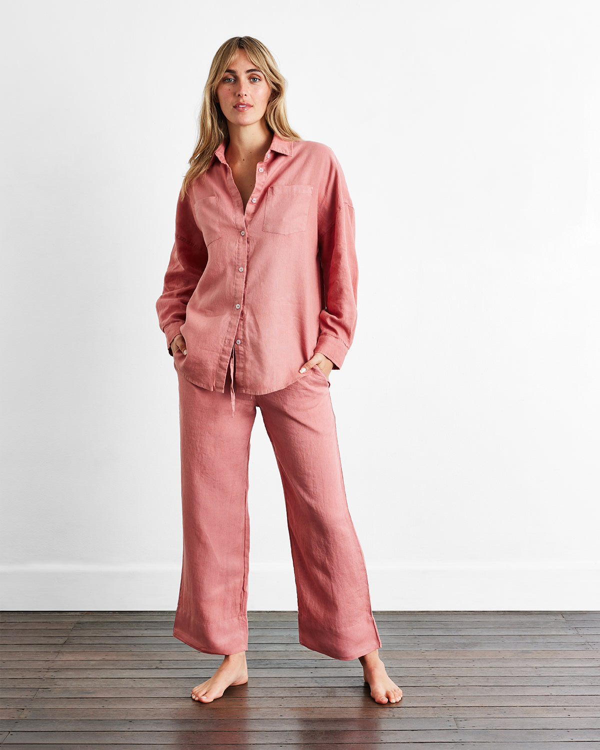 Womens pink linen on sale pants