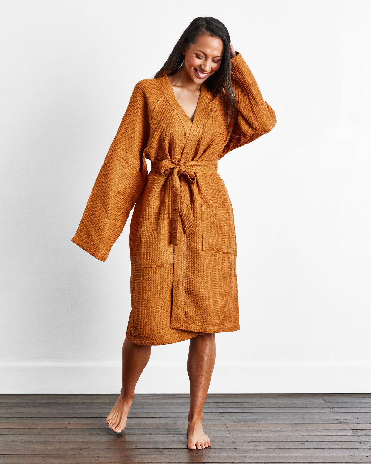 Rust 100% French Flax Linen Waffle Robe – Bed Threads