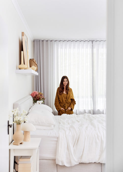 Leigh Campbell in her Sydney apartment bedroom