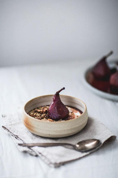 Breakfast in Bed Threads: Poached Pears with Homemade Granola and Maple Yogurt