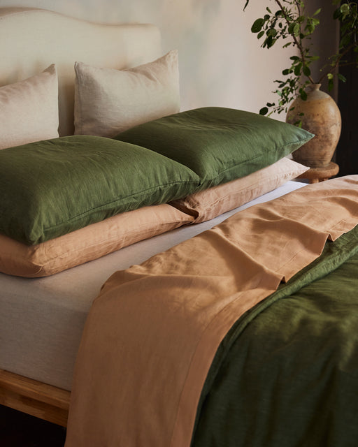 Olive Stripe, Terracotta & Oatmeal 100% French Flax Linen Bedding Bundle