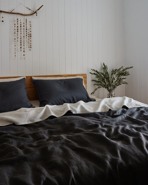 Charcoal & Oatmeal 100% French Flax Linen Bedding Bundle