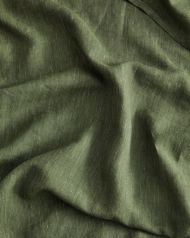 Olive Stripe 100% French Flax Linen Duvet Cover Set