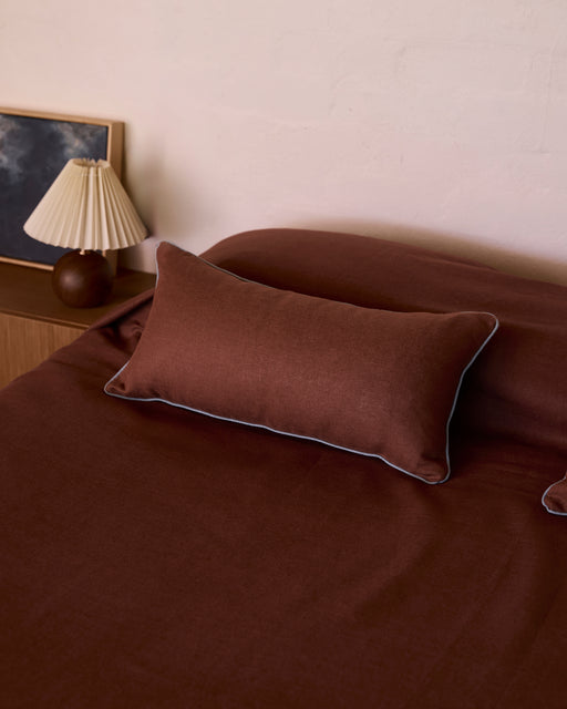 Cacao & Lagoon 100% French Flax Linen Piped Lumbar Cushion Cover