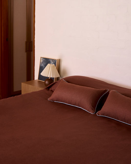 Cacao & Lagoon 100% French Flax Linen Piped Lumbar Cushion Cover