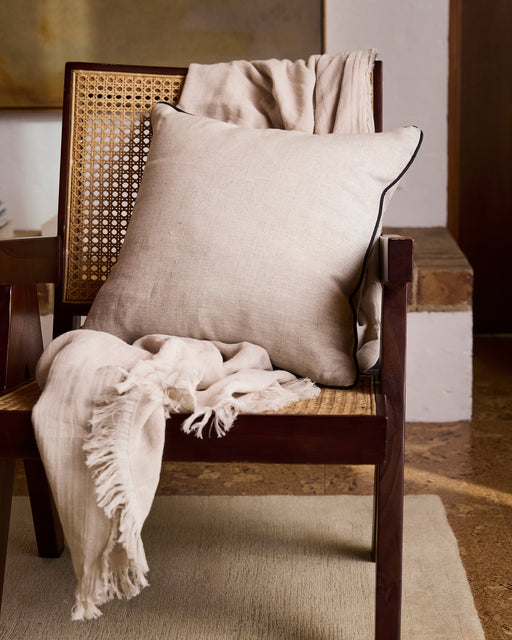 Oatmeal & Charcoal 100% French Flax Linen Piped Cushion Cover