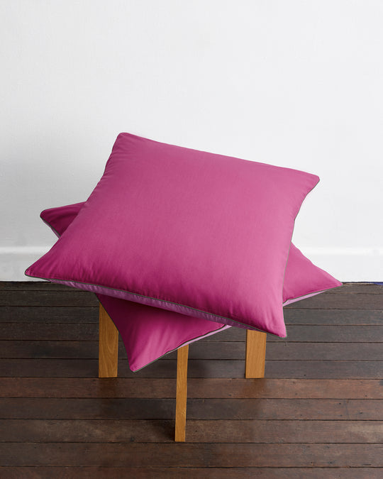 Berry, Bubblegum & Moss Piped 100% Organic Cotton European Pillowcases (Set of Two)