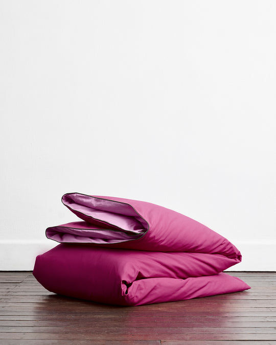 Berry, Bubblegum & Moss Piped 100% Organic Cotton Duvet Cover