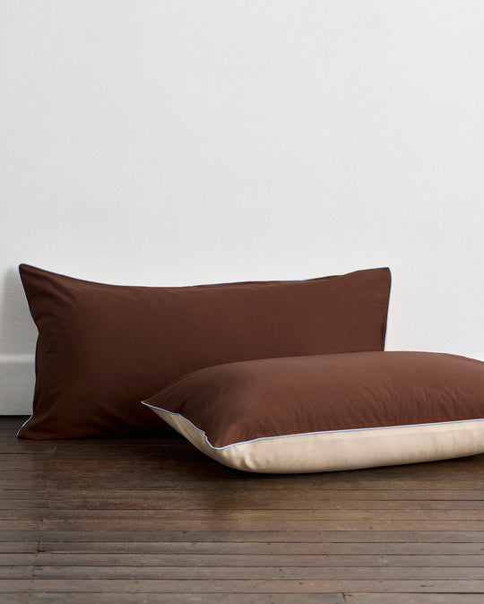 Espresso, Vanilla & Sky Piped 100% Organic Cotton King Pillowcases (Set of Two)