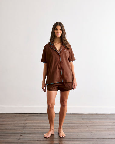 Espresso & Sky Piped Short Sleep Set