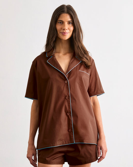 Espresso & Sky Piped Short Sleeve Shirt