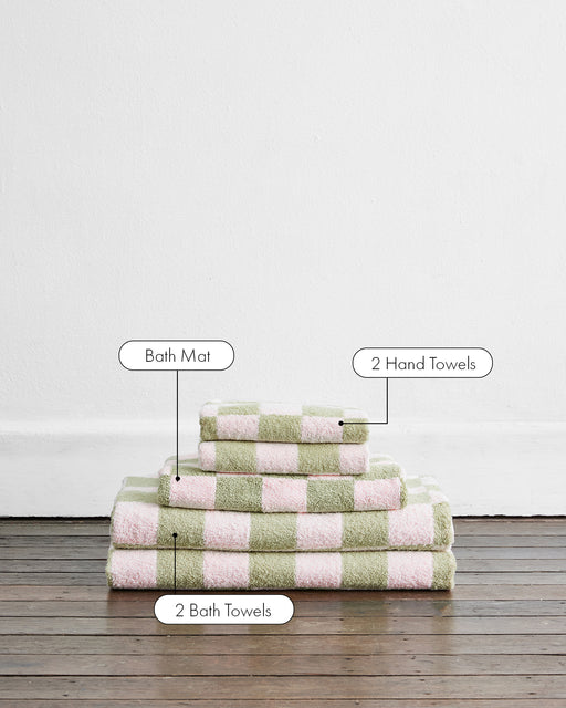 Rosewater & Sage Check Terry Bath Towel Bundle