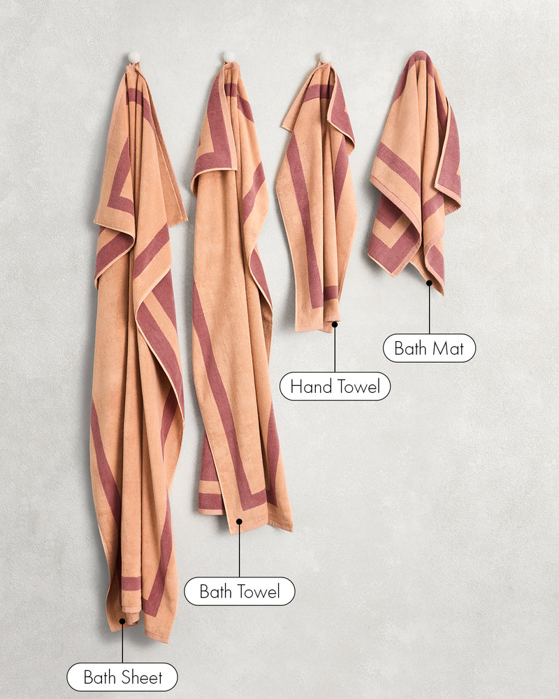 Terracotta & Pink Clay Two-Toned 100% Cotton Terry Bath Sheet Bundle