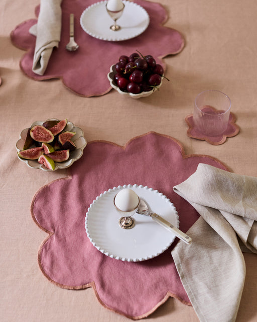 Pink Clay & Hazelnut 100% French Flax Linen Petal Coasters (Set of Four)