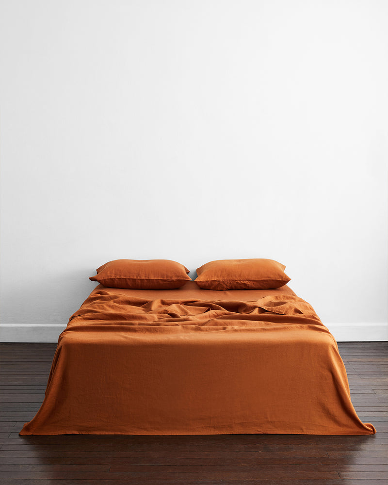 Rust 100% French Flax Linen King Pillowcases (Set of Two)
