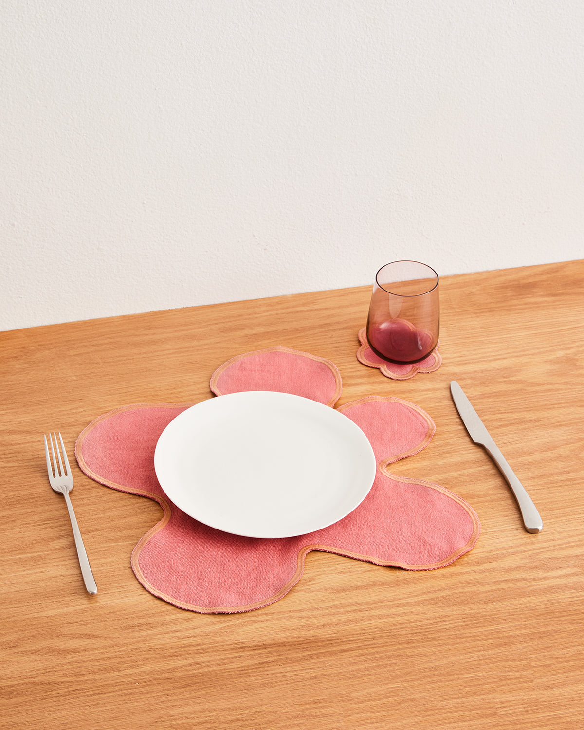 Pink Clay & Hazelnut 100% French Flax Linen Flower Placemats (Set of Four)