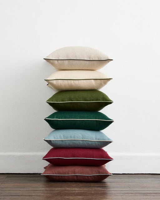 Lagoon & Crème 100% French Flax Linen Piped Cushion Cover