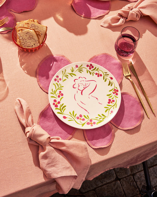 Liv & Dom x Bed Threads 'Pink Anemone' Ceramic Dinner Plate