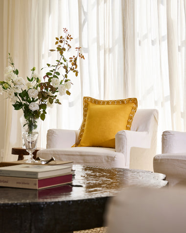 Turmeric & Crème 100% French Flax Linen Swirl Cushion Cover