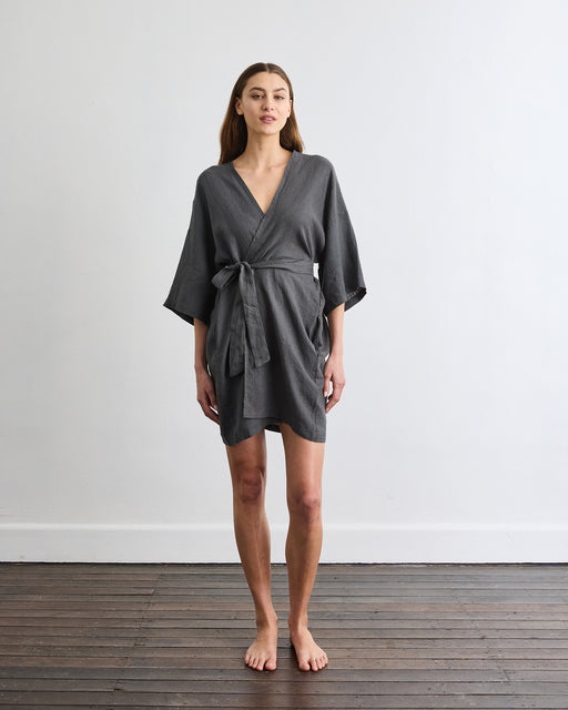 Cabana Short Robe in Charcoal