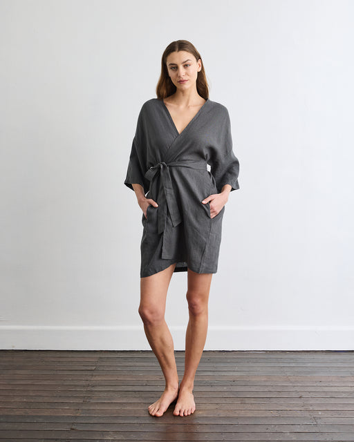 Cabana Short Robe in Charcoal