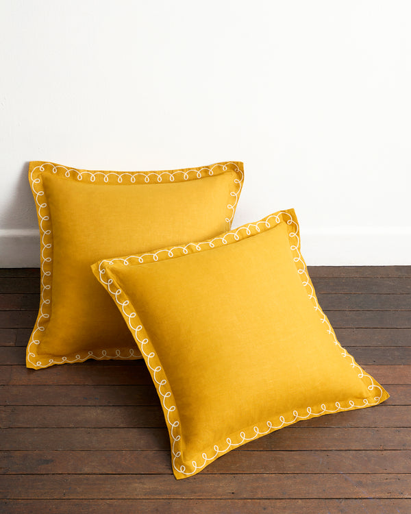 Turmeric & Crème 100% French Flax Linen Swirl European Pillowcases (Set of Two)