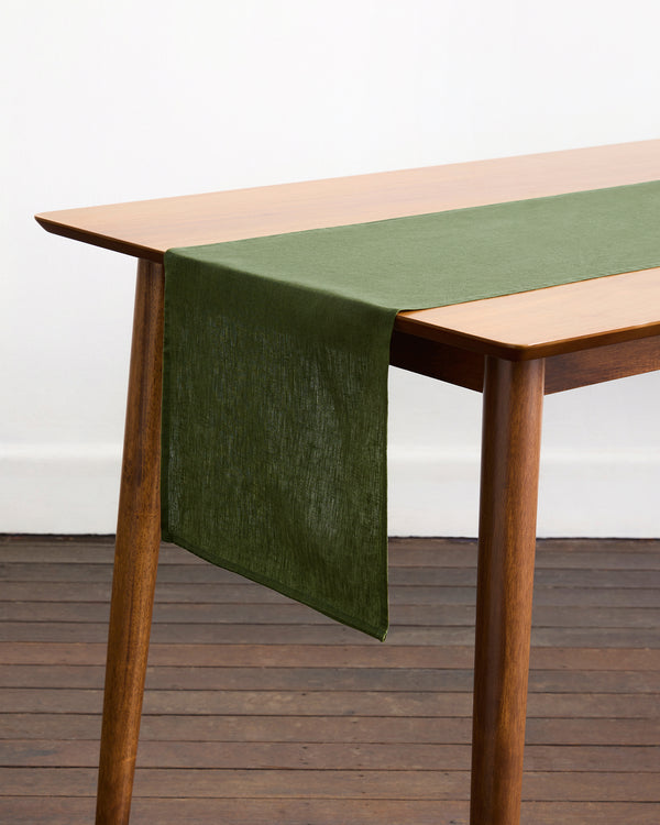 Olive 100% French Flax Linen Table Runner