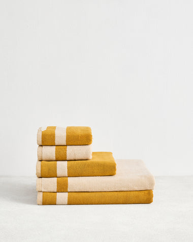 Crème & Turmeric Two-Toned 100% Cotton Terry Bath Sheet Bundle