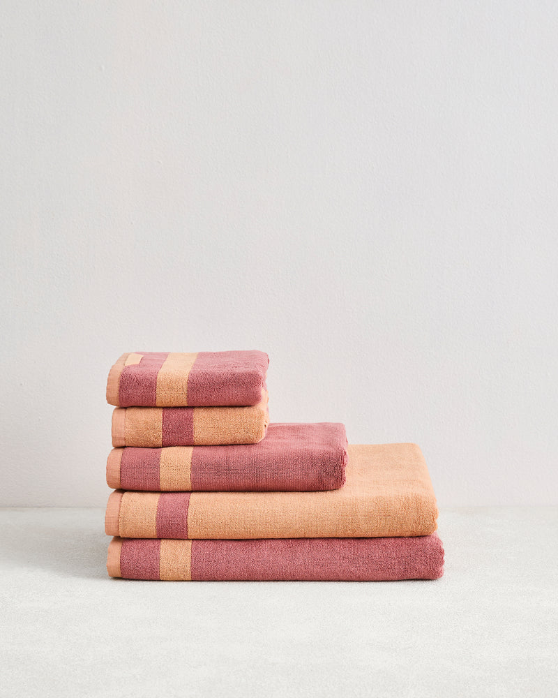 Terracotta & Pink Clay Two-Toned 100% Cotton Terry Bath Sheet Bundle