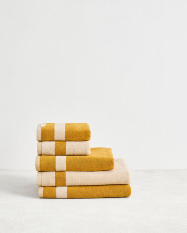 Crème & Turmeric Two-Toned 100% Cotton Terry Bath Towel Bundle