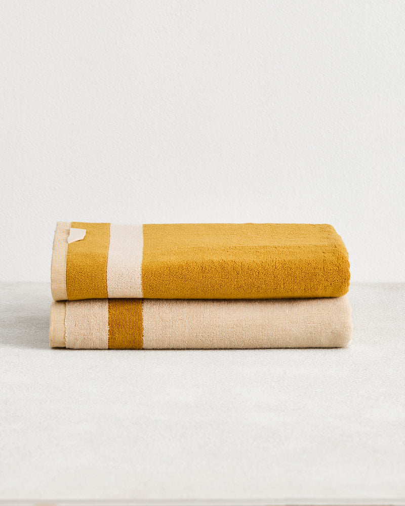 Crème & Turmeric Two-Toned 100% Cotton Terry Bath Towels (Set of Two)