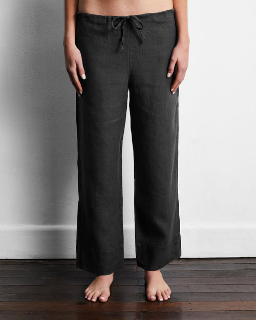 Charcoal 100% French Flax Linen Pants