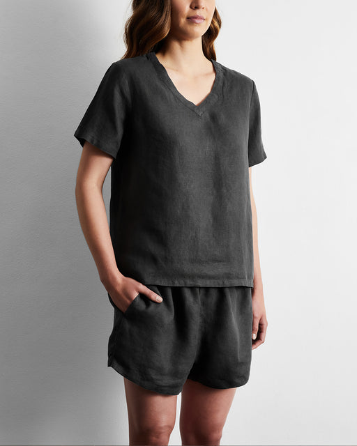 Charcoal 100% French Flax Linen T-Shirt