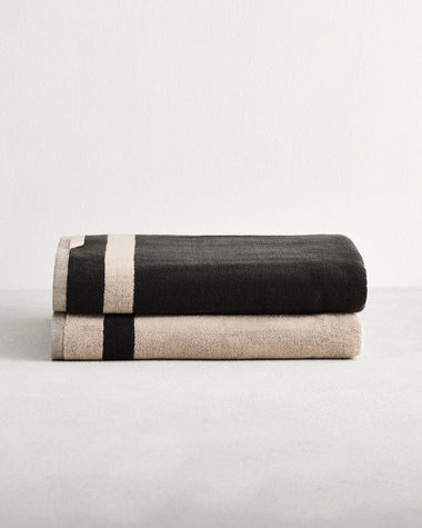 Oatmeal & Charcoal Two-Toned 100% Cotton Terry Bath Sheet (Set of Two)
