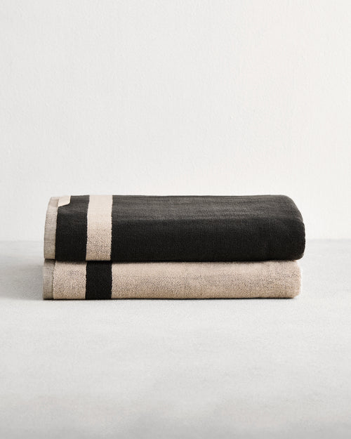 Oatmeal & Charcoal Two-Toned 100% Cotton Terry Bath Sheet (Set of Two)