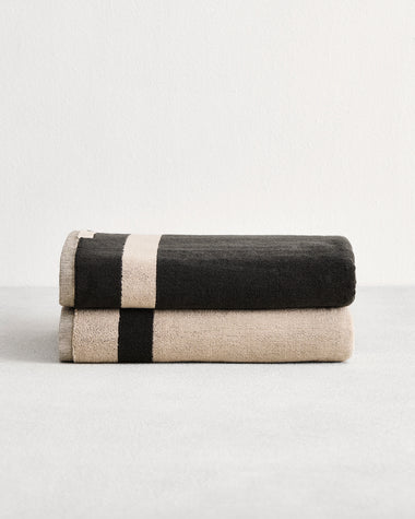 Oatmeal & Charcoal Two-Toned 100% Cotton Terry Bath Towel (Set of Two)