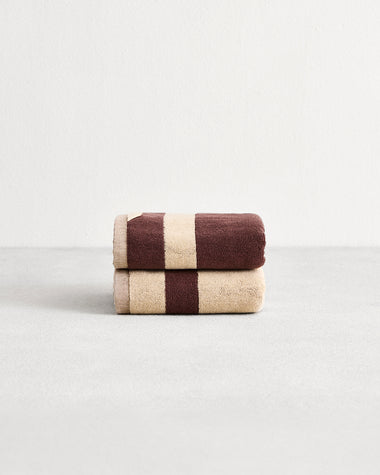 Crème & Cacao Two-Toned 100% Cotton Terry Hand Towels (Set of Two)