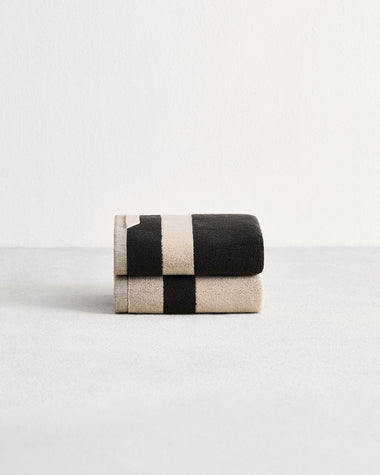 Oatmeal & Charcoal Two-Toned 100% Cotton Terry Hand Towel (Set of Two)