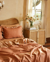 Hazelnut & Terracotta 100% French Flax Linen Scalloped Pillowcases (Set of Two) - view
