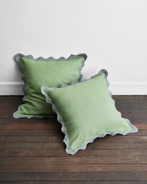 Pistachio & Mineral 100% French Flax Linen Scalloped European Pillowcases (Set of Two)