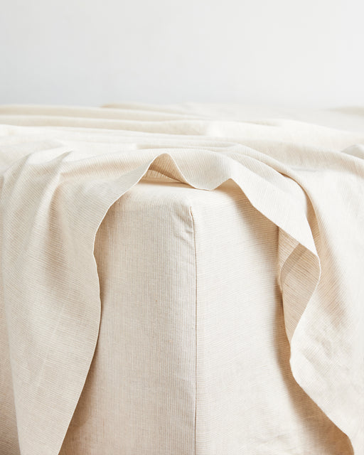 Oatmeal & White Stripe 100% French Flax Linen Fitted Sheet