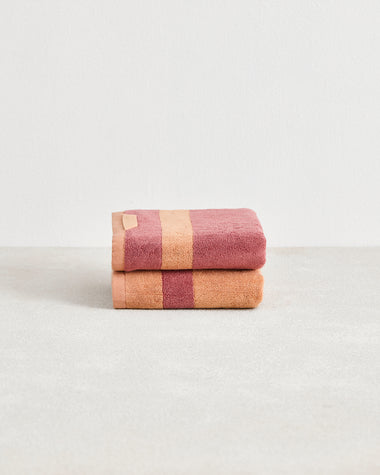 Terracotta & Pink Clay Two-Toned 100% Cotton Terry Hand Towels (Set of Two)