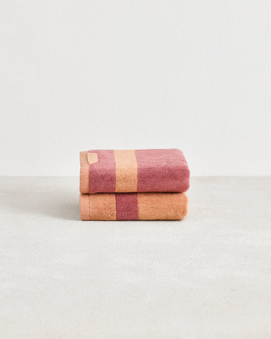 Terracotta & Pink Clay Two-Toned 100% Cotton Terry Hand Towels (Set of Two)