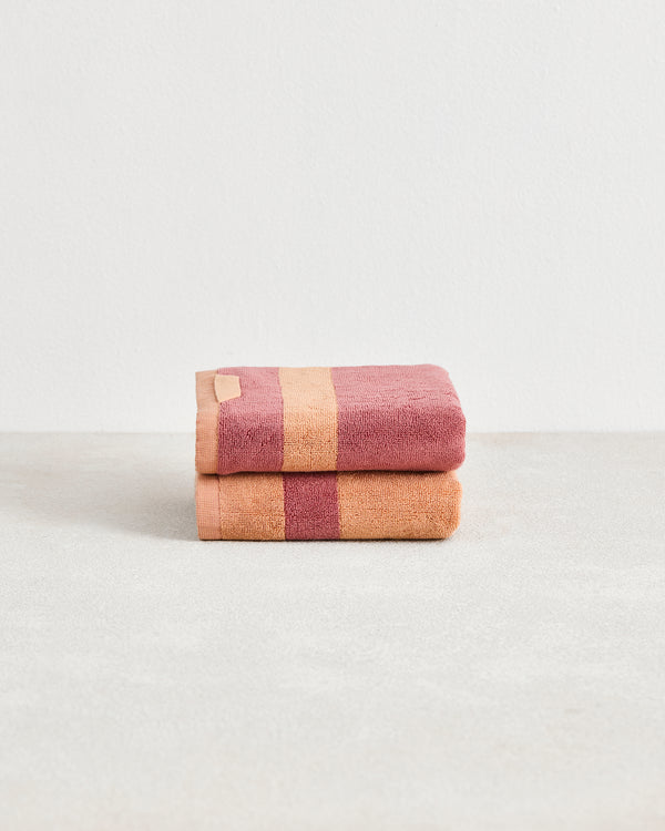 Terracotta & Pink Clay Two-Toned 100% Cotton Terry Hand Towels (Set of Two)
