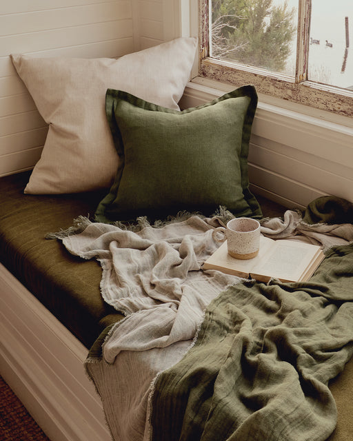 Oatmeal & Olive 100% French Flax Linen Muslin Throw